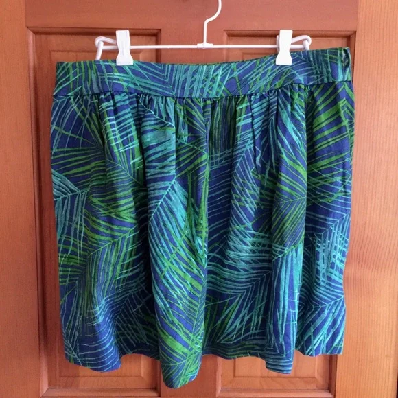 Banana Republic Tropical Leaves Linen Skirt - green blue- size 14 - Picture 6 of 10